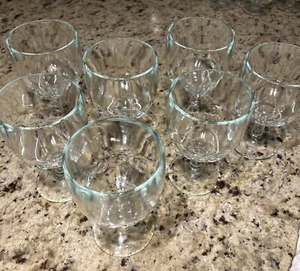 7 Vintage Heavy Clear Glass Thumbprint Goblets - Picture 1 of 4