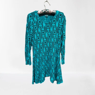 Túnica feminina Tianello XS azul/preta malha jersey jacquard geométrica Asbury - Imagem 1 de 4