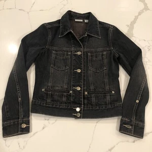 Halogen Women’s Black Dark Wash Denim Jacket Academia College Minimalist Size XS - Picture 1 of 2
