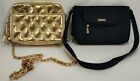 2X Women's Crossbody Shoulder Purses -1 Gold Quilted w/Chain Strap - 1 Navy Blue