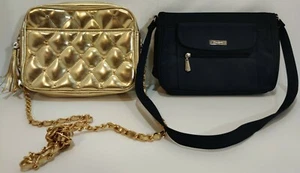 2X Women's Crossbody Shoulder Purses -1 Gold Quilted w/Chain Strap - 1 Navy Blue - Picture 1 of 9