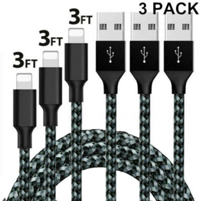 3 Pack Fast Charger Cable Heavy Duty For iPhone 13 12 11 X XR 8 7 Charging Cord - Image 1 of 4