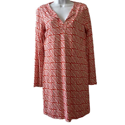 NUEVO DVF Diane von Furstenberg 100% Seda Estampado Hoja Vestido Ajustado Talla S Rojo-Crema Foto 1 de 4