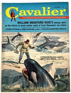 KILLER WHALES ATTACK MAN ARTWORK 1961 CAVALIER MAGAZINE ORCA SPYHOPPING ICEBERG - Picture 1 of 4