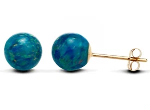 9ct Yellow Gold Black Opal 6mm Ball Stud Earrings - Solid 9K Gold - GIFT BOXED - Picture 1 of 6
