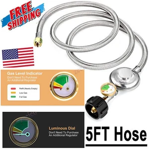 5ft Stainless Braided Low Pressure Propane Regulator Hose w/Gauge for Burner - Picture 1 of 8