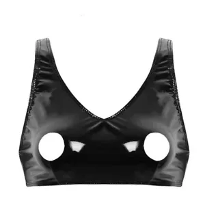 Bra Top Underwear Latex Lingerie Nightclub Women's Sexy PVC Leather Nipples Open - Picture 1 of 10