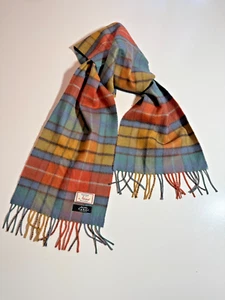 Ness Happy Scarf 100% Cashmere Checked Purple Orange/Mustard/ Blue Made Scotland - Picture 1 of 4