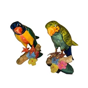 AUTHENTISCH Vintage handbemalt PAPPMACHE Papagei Figur Set, Geschenk, Vogelliebhaber - Bild 1 von 2