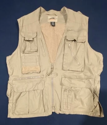 Humvee Safari Photo Fishing Hunting Khaki Tan Utility Pockets Men's Vest. - Image 1 of 4