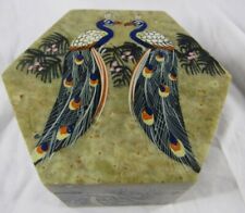 Stone Trinket Box With Hand Painted Peacocks India
