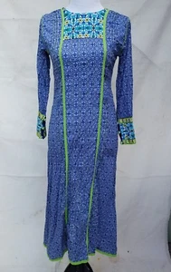 Junaid Jamshed Pakistanisch Medium Damen Kurta Ethno Boho Baumwolle Maxikleid blau - Bild 1 von 12