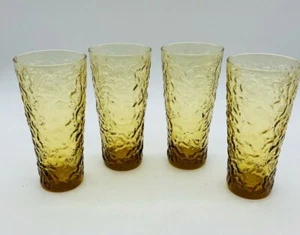 Vintage Mid Century Anchor Hocking Amber Tumblers Drinking Glasses - Picture 1 of 6