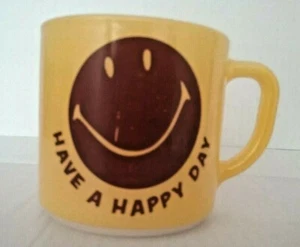 RARE vintage SMILEY FACE milk glass FEDERAL have a happy day MUG - Picture 1 of 7