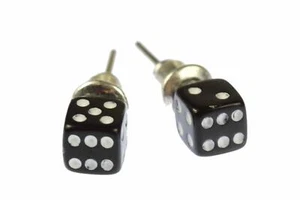 Dice Studs Miniblings Plug Earrings Game Casino Playing 3D 5mm Black - Picture 1 of 4