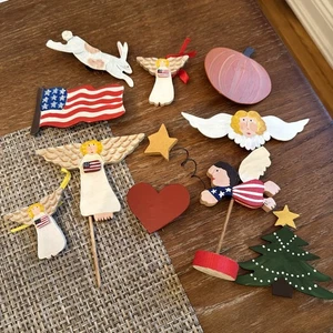 Lot of vintage 1997-2001 Nancy Thomas metal painted folk art patriotic angel - Picture 1 of 11