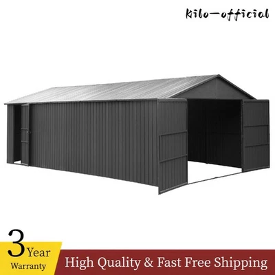 12x25 Outdoor Heavy-Duty Metal Garage Shed Carport Car Shelter with Double Doors - Image 1 of 4