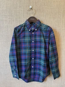 Ralph Lauren Boys Blue Green Holiday Plaid Button Up Shirt Size 7 - Picture 1 of 3