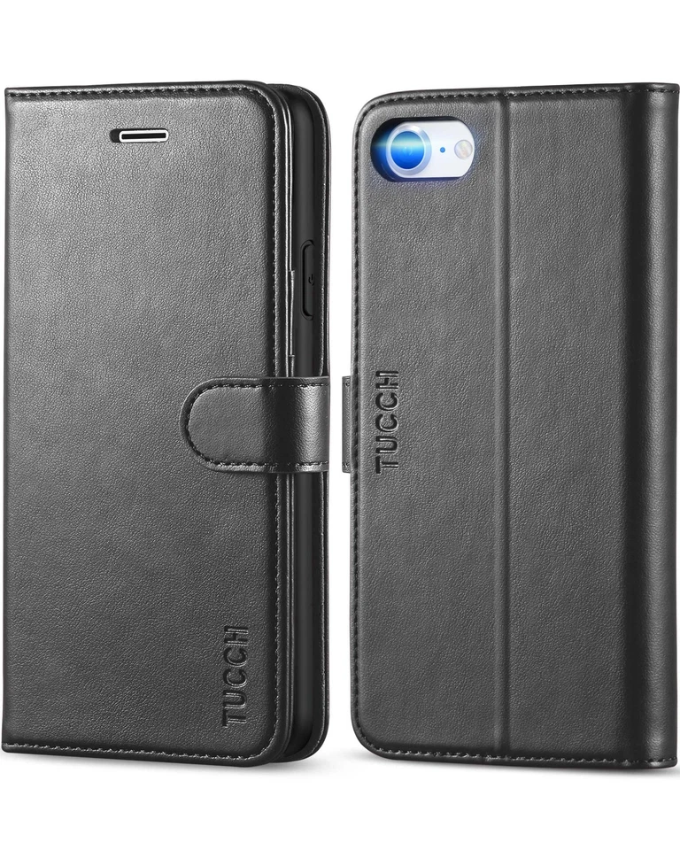 iPhone 8 Case 7 Wallet TUCCH Premium PU Leather Flip Black