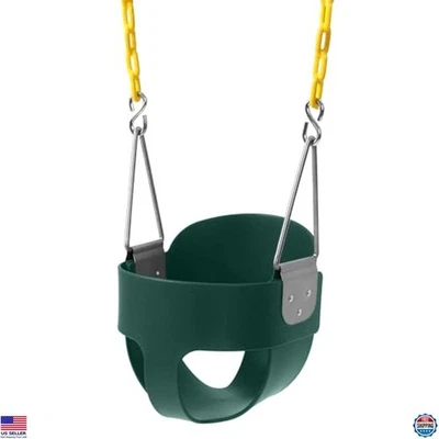 Asiento columpio de lujo con respaldo alto y cubo completo para niños pequeños - montado con cadenas amarillas Foto 1 de 4