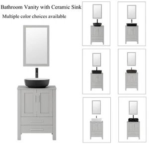 Modern 24" Bathroom Vanity Set with Basin Sink, Mirror, Faucet & Drain - Picture 1 of 85