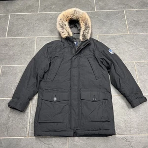 Lands' End Men's Down Expedition Parka M 38-40 Faux Fur Trim Hood Black - Picture 1 of 7