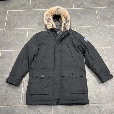 Lands' End Men's Down Expedition Parka M 38-40 Faux Fur Trim Hood Black - Image 1 of 4