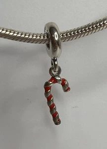 Authentic Retired PANDORA Candy Cane Red Enamel Sterling Silver ALE Dangle Charm - Picture 1 of 2
