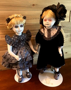 OOAK Gothic Creepy Horror Porcelain Girl Dolls Halloween "Haunted Sisters" X2 - Picture 1 of 4