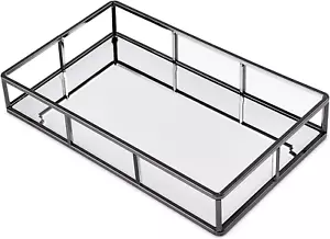 Smoky Black Glass Vanity Tray Decorative Mirror Perfume Organizer for Jewelry, B - Picture 1 of 6