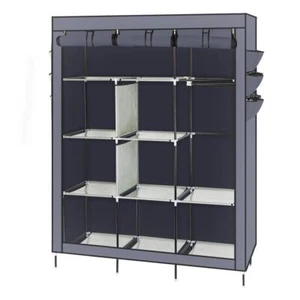 Portable Clothes Rack Closet Storage Holder Dustproof Wardrobe with Shelves Gray - Picture 1 of 8