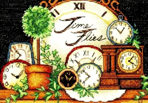 DIMENSIONS Gold Collection Petites TIME FLIES Counted Cross Stitch Kit CLOCKS - Picture 1 of 3