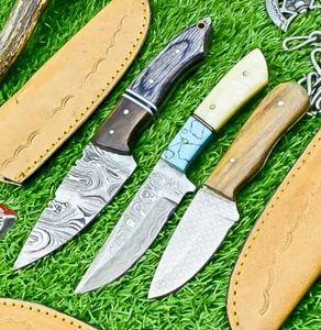 Lot of 3 PC Damascus Steel Knife, Hunting knfe, Skinner knife, w/Sheath, SN-1917 - Picture 1 of 9