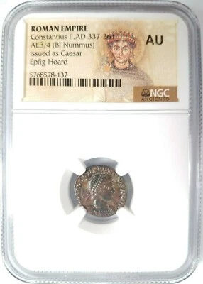 Constantius II Roman Empire BI Nummus AE3/4 NGC AU Ancient Epfig Hoard Pedigree - Image 1 of 4