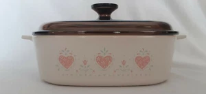 Vintage Corning ware FOREVER YOURS Casseroles 2 Liter Pink Hearts With Lid - Picture 1 of 5