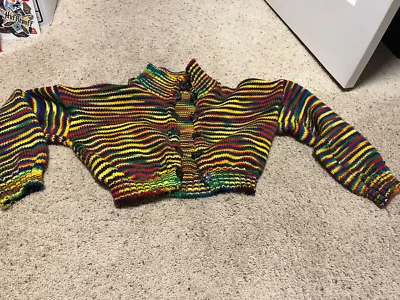 Vintage Betsey Johnson PUNK label Crochet Multicolor cropped Sweater RARE O/S - Image 1 of 4