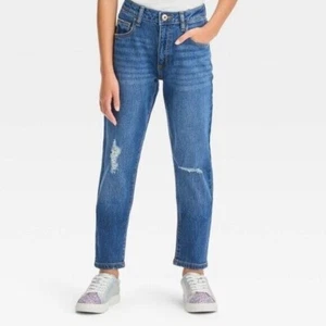 Art Class Sz 10 Girls High-Rise Tapered Cropped Jeans Medium Wash Distressed EUC - Picture 1 of 10