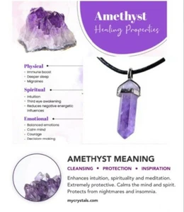 LILA AMETHYST NATÜRLICHE KRISTALL CHAKRA LEDER KORDEL HALSKETTE - Bild 1 von 9