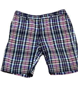 "Bajo chino GH vintage para mujer talla 8 tiro medio rojo azul a cuadros 9"" entrepierna algodón" Foto 1 de 4