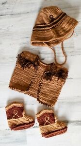 Vintage Hand Made Crocheted Western Infant Baby Outfit Cowboy Costume OOAK
