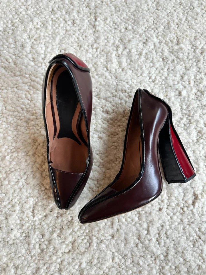Marni Two Tone Leather Pumps Size 37.5 Burgundy Brown Heels - Image 1 of 4