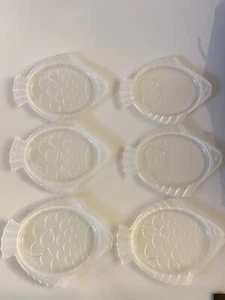 Set 6 piatti antipasto snack pesce in vetro smerigliato vintage con rientranza tazza - Foto 1 di 6