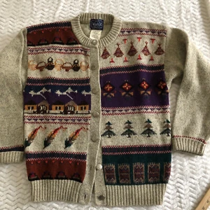 Vintage Woolrich Woman Large Wool Blend Fall Theme Button Cardigan Sweater - Picture 1 of 11