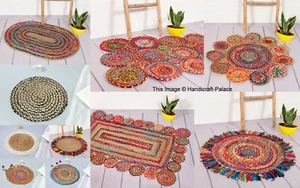Indian Natural Floor Rug Hand Braided Flate Woven Jute Rug In Many Sizes & Shape - Picture 1 of 15