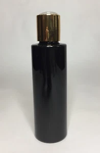 100ml PET Plastic Black Cylindrical Bottles + Shiny Gold Disc Top ANY AMOUNT - Picture 1 of 3