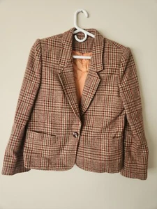 Women's Vintage M 100% Plaid Wool Button Jacket Blazer - Picture 1 of 6