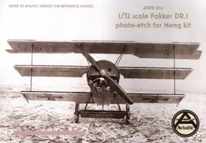 Aviattic Decals 1/32 FOKKER Dr.I TRIPLANE Fighter PHOTO ETCH DETAIL SET Meng Kit - Picture 1 of 2
