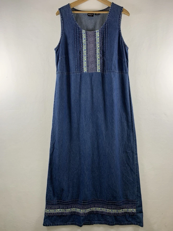 Винтажный 90-х женщин джинсовой ткани джемпер макси платье Sz L коттедж страны прерии скромный - Изображение 1 из 4