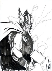 Excelente dibujo de Thor por Daniel Azconegui sobre portada blanca - Imagen 1 de 1