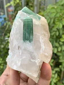 341 Gm Natural Beautiful Tourmaline Crystal With Quartz Specimen From Afghanista - Picture 1 of 12